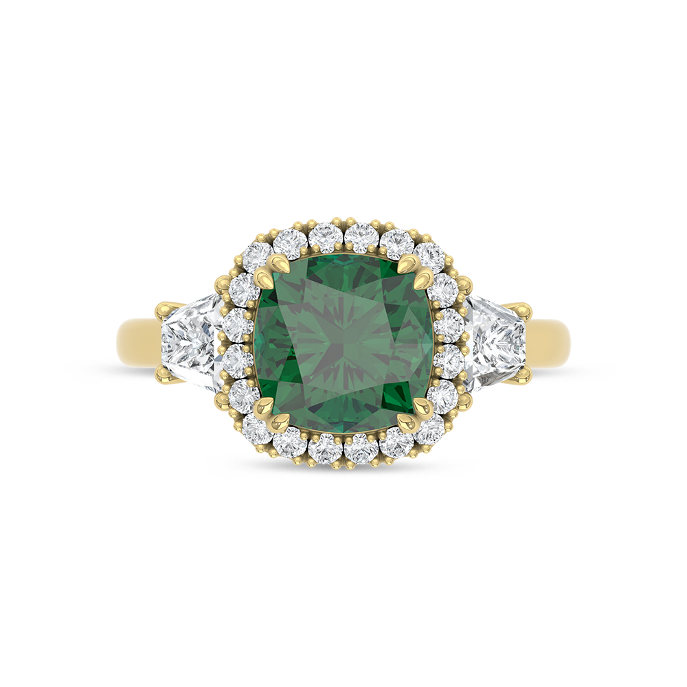 14K Yellow Gold Lab Grown Diamond 2 3/4 Ct.Tw. Cushion Shape Recrystalized Emerald Engagement Ring (Center 2 ct)