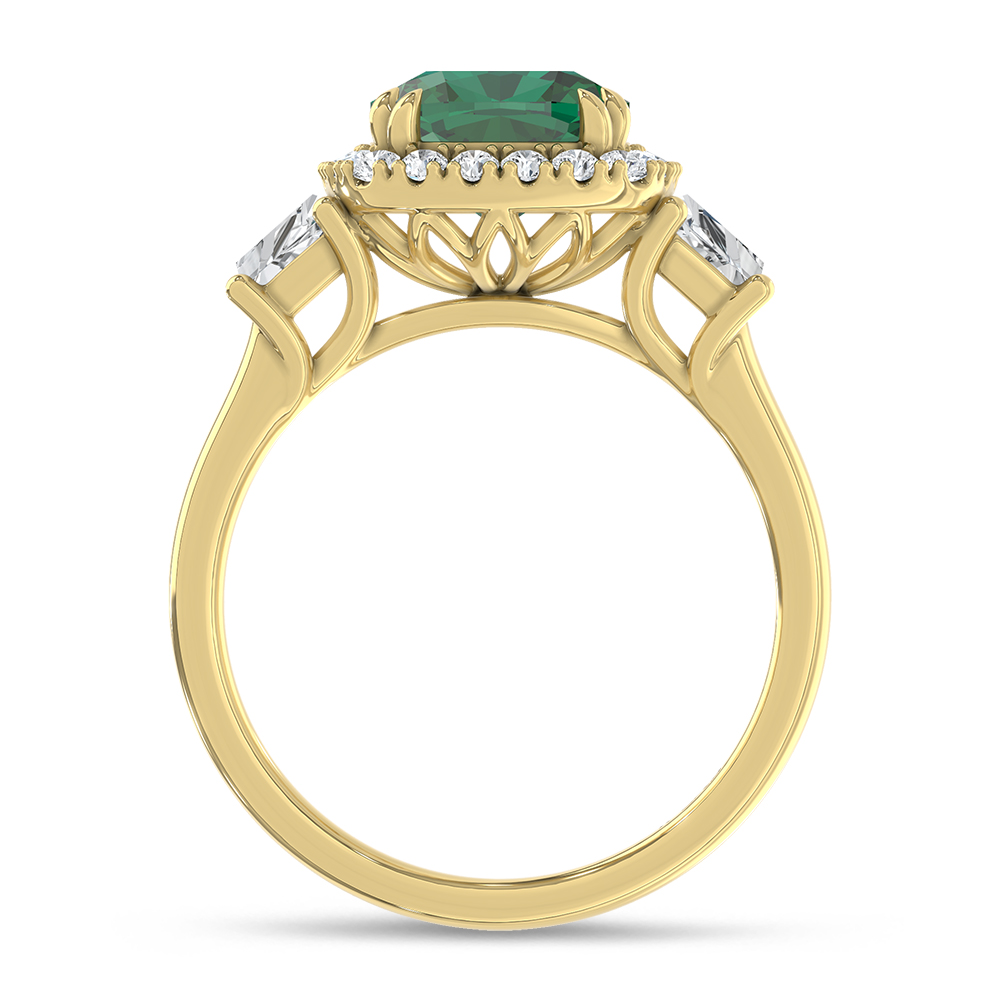 14K Yellow Gold Lab Grown Diamond 2 3/4 Ct.Tw. Cushion Shape Recrystalized Emerald Engagement Ring (Center 2 ct)