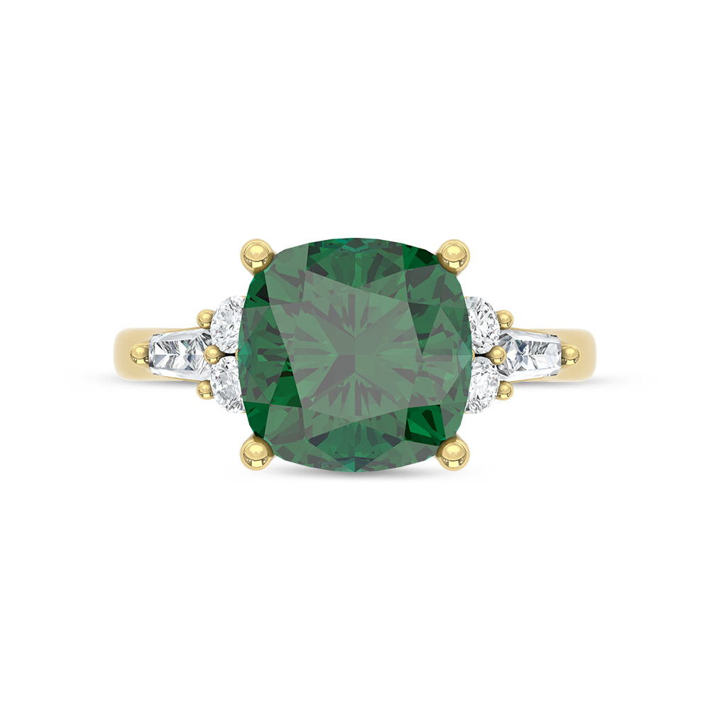 14K Yellow Gold Lab Grown Diamond 3 1/3 Ct.Tw. Cushion Shape Recrystalized Emerald Engagement Ring (Center 3 ct)