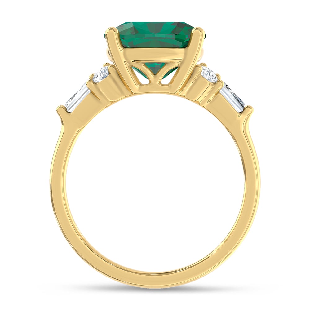 14K Yellow Gold Lab Grown Diamond 3 1/3 Ct.Tw. Cushion Shape Recrystalized Emerald Engagement Ring (Center 3 ct)