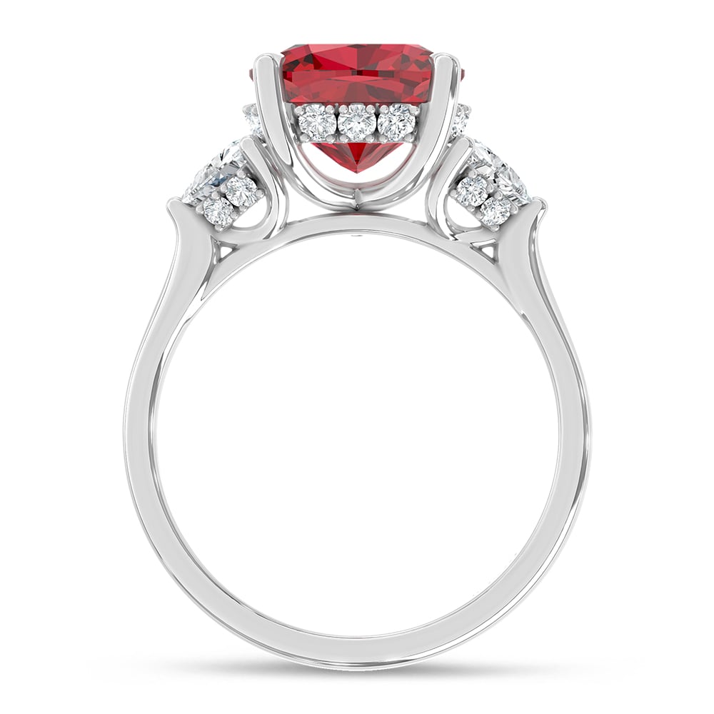 14K White Gold Lab Grown Diamond 5 1/5 Ct.Tw. Cushion Shape Recrystalized Ruby Engagement Ring (Center 4 1/2 ct)