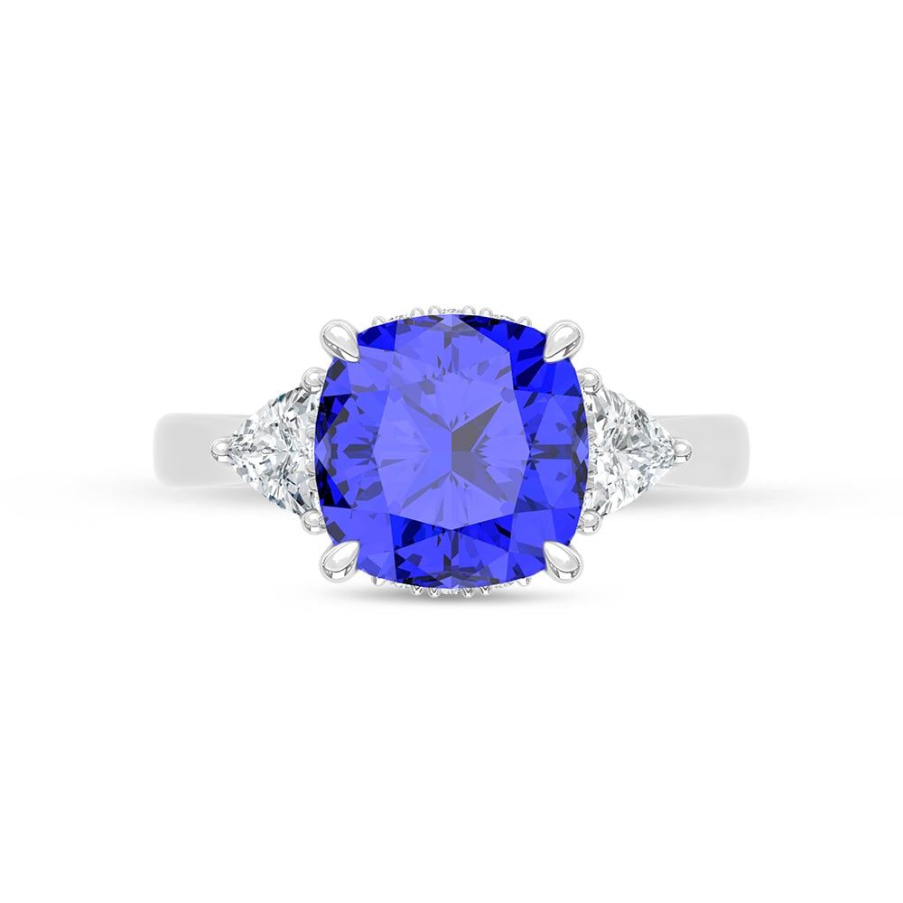 14K White Gold Lab Grown Diamond 5 1/5 Ct.Tw. Cushion Shape Recrystalized Blue Sapphire Engagement Ring (Center 4 1/2 ct)