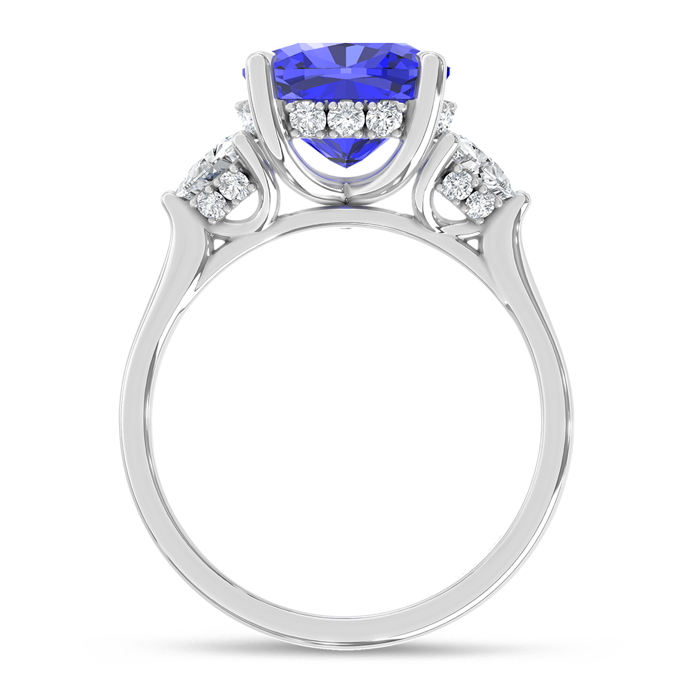 14K White Gold Lab Grown Diamond 5 1/5 Ct.Tw. Cushion Shape Recrystalized Blue Sapphire Engagement Ring (Center 4 1/2 ct)