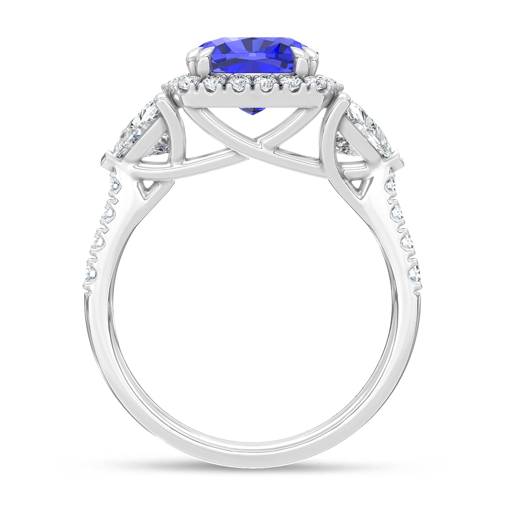 14K White Gold Lab Grown Diamond 4 Ct.Tw. Cushion Shape Recrystalized Blue Sapphire Engagement Ring (Center 2 3/4 ct)