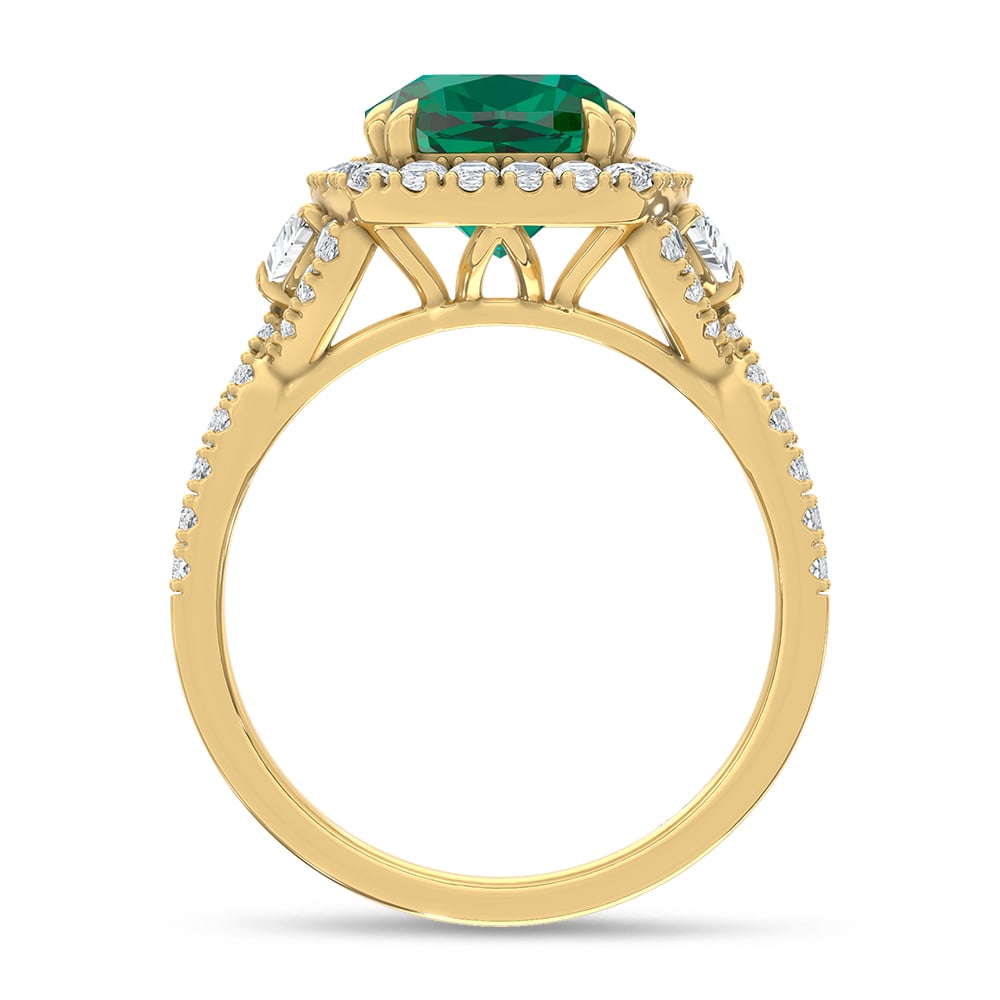 14K Yellow Gold Lab Grown Diamond 2 7/8 Ct.Tw. Cushion Shape Recrystalized Emerald Engagement Ring (Center 2 ct)