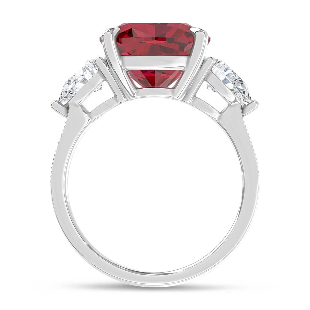 14K White Gold Lab Grown Diamond 6 1/2 Ct.Tw. Cushion Shape Recrystalized Ruby Engagement Ring (Center 5 3/4 ct)