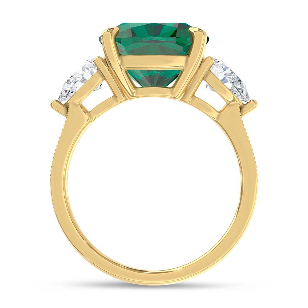 14K Yellow Gold Lab Grown Diamond 4 5/8 Ct.Tw. Cushion Shape Recrystalized Emerald Engagement Ring (Center 3 7/8 ct)