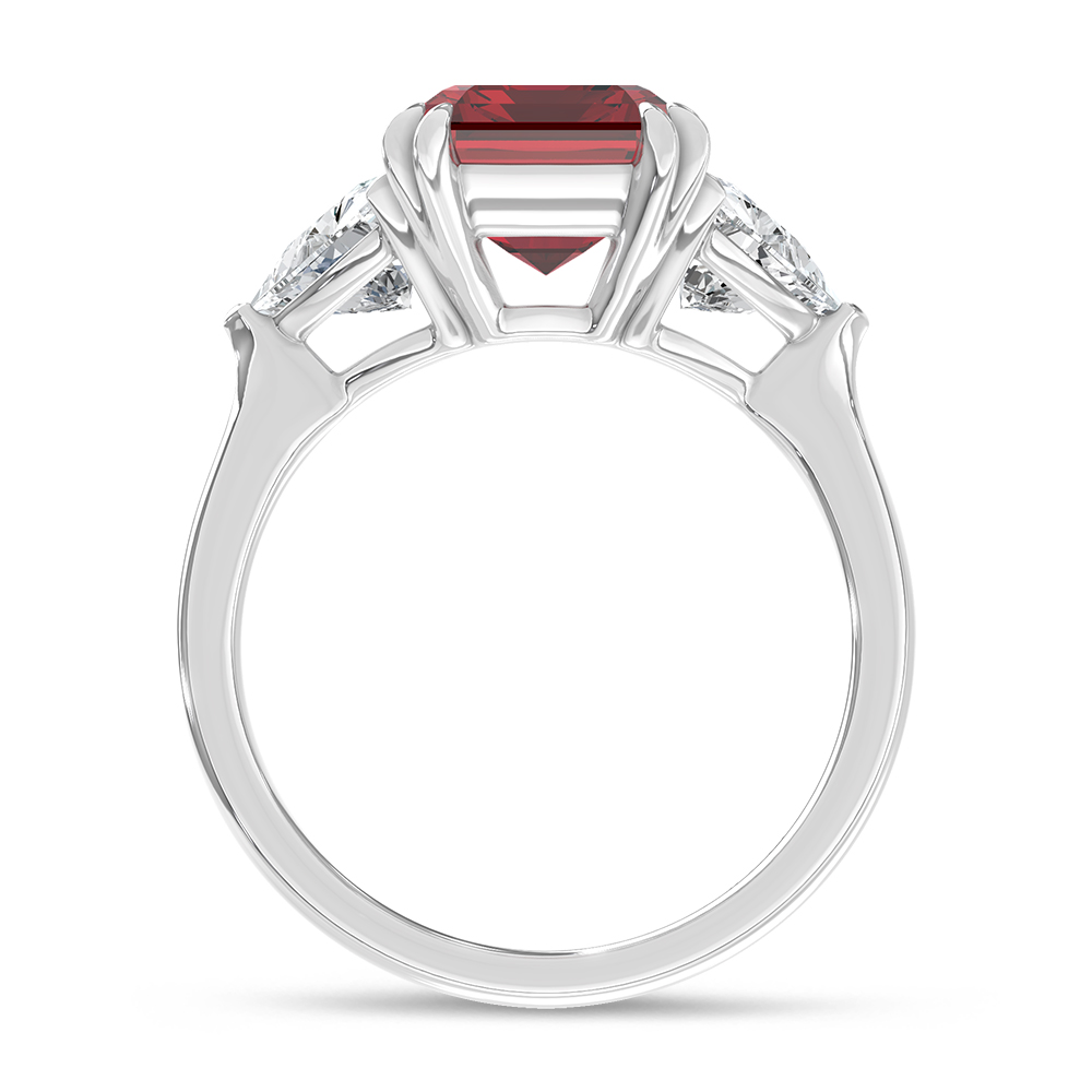 14K White Gold Lab Grown Diamond 5 7/8 Ct.Tw. Emerald Shape Recrystalized Ruby Engagement Ring (Center 4 1/2 ct)