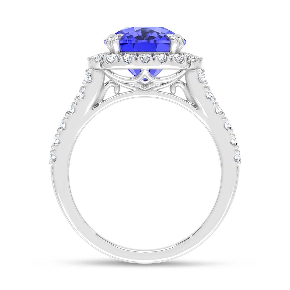 14K White Gold Lab Grown Diamond 7 Ct.Tw. Cushion Shape Recrystalized Blue Sapphire Engagement Ring (Center 5 1/2 ct)