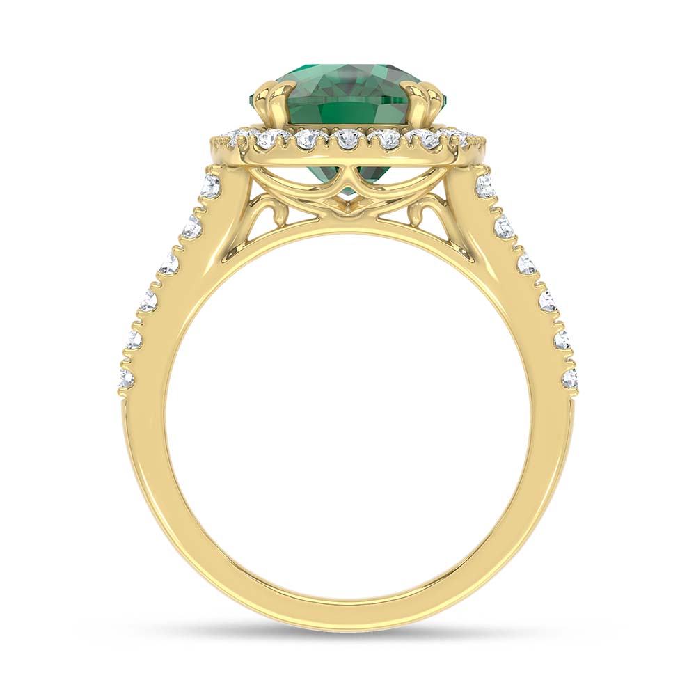 14K Yellow Gold Lab Grown Diamond 5 7/8 Ct.Tw. Cushion Shape Recrystalized Emerald Engagement Ring (Center 4 1/3 ct)
