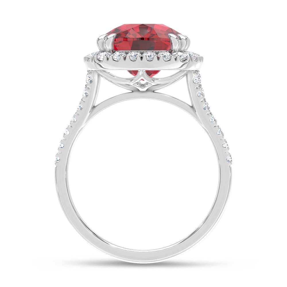 14K White Gold Lab Grown Diamond 9 1/4 Ct.Tw. Cushion Shape Recrystalized Ruby Engagement Ring (Center 8 3/8 ct)