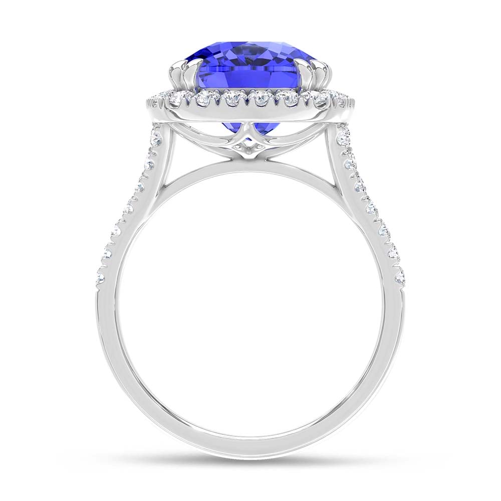 14K White Gold Lab Grown Diamond 9 1/4 Ct.Tw. Cushion Shape Recrystalized Blue Sapphire Engagement Ring (Center 8 3/8 ct)