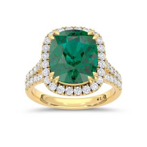 14K Yellow Gold Lab Grown Diamond 6 1/2 Ct.Tw. Cushion Shape Recrystalized Emerald Engagement Ring (Center 5 5/8 ct)