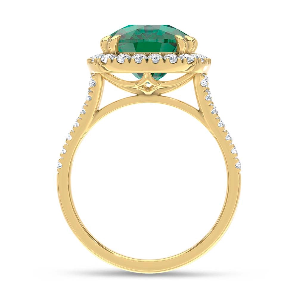 14K Yellow Gold Lab Grown Diamond 6 1/2 Ct.Tw. Cushion Shape Recrystalized Emerald Engagement Ring (Center 5 5/8 ct)