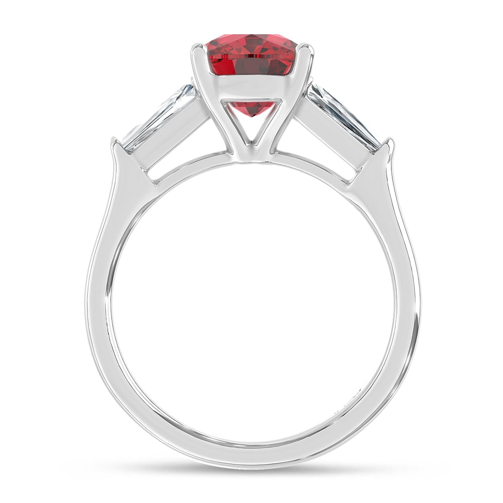 14K White Gold Lab Grown Diamond 3 3/4 Ct.Tw. Cushion Shape Recrystalized Ruby Engagement Ring (Center 3 ct)