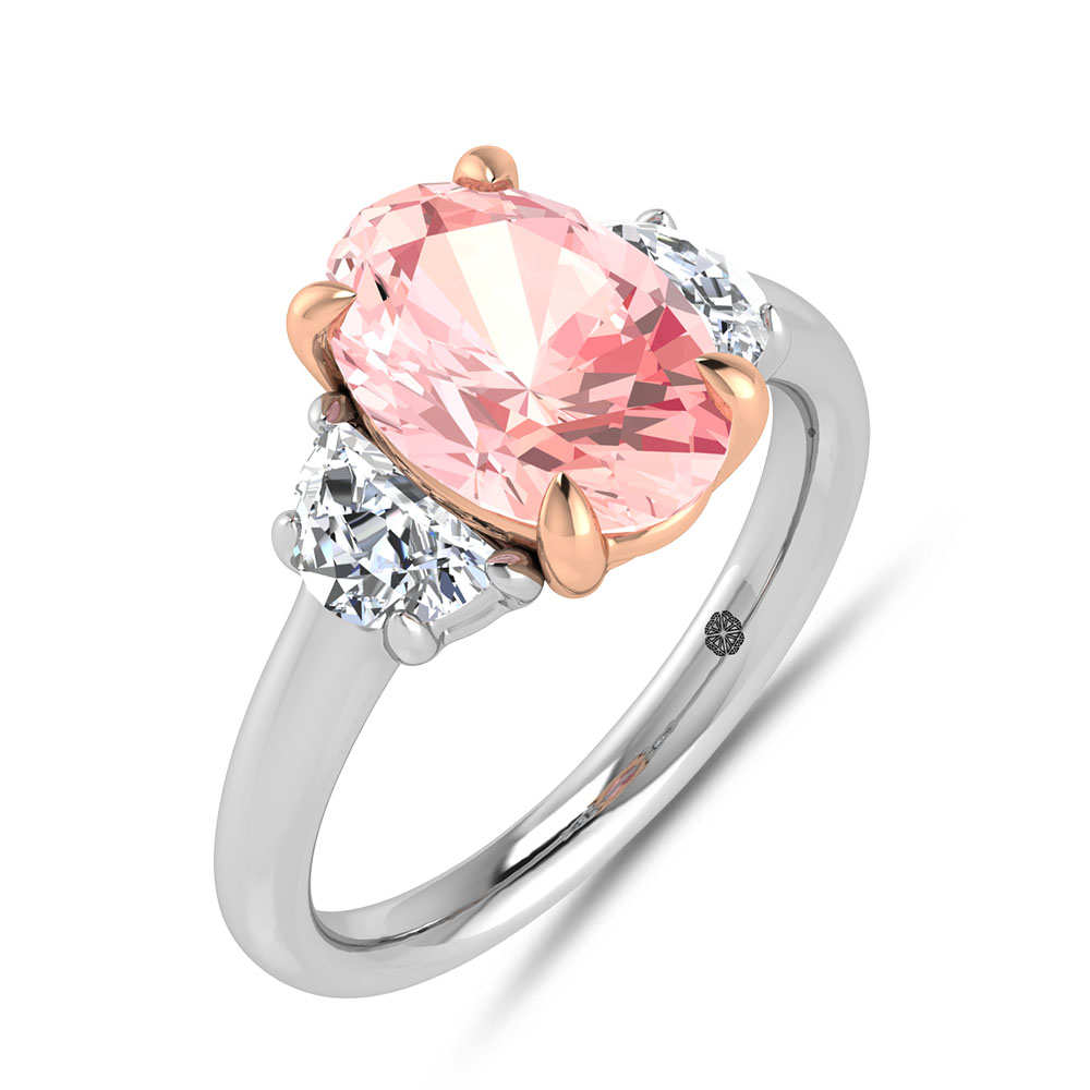14K Two Tone Gold Lab Grown Diamond 3 1/2 Ct.Tw. Pink Oval Shape Engagement Ring (Center 3ct)