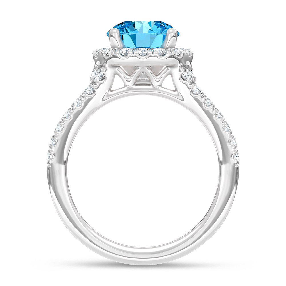 14K White Gold Lab Grown Round Shape Blue Diamond 3 1/2 Ct.Tw. Engagement Ring (Center 2 CT)