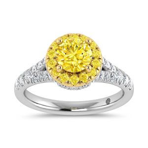 14K White Gold Lab Grown Round Shape Yellow Diamond 1 7/8 Ct.Tw. Engagement Ring (Head 18K Yellow Gold & Center 1 ct)