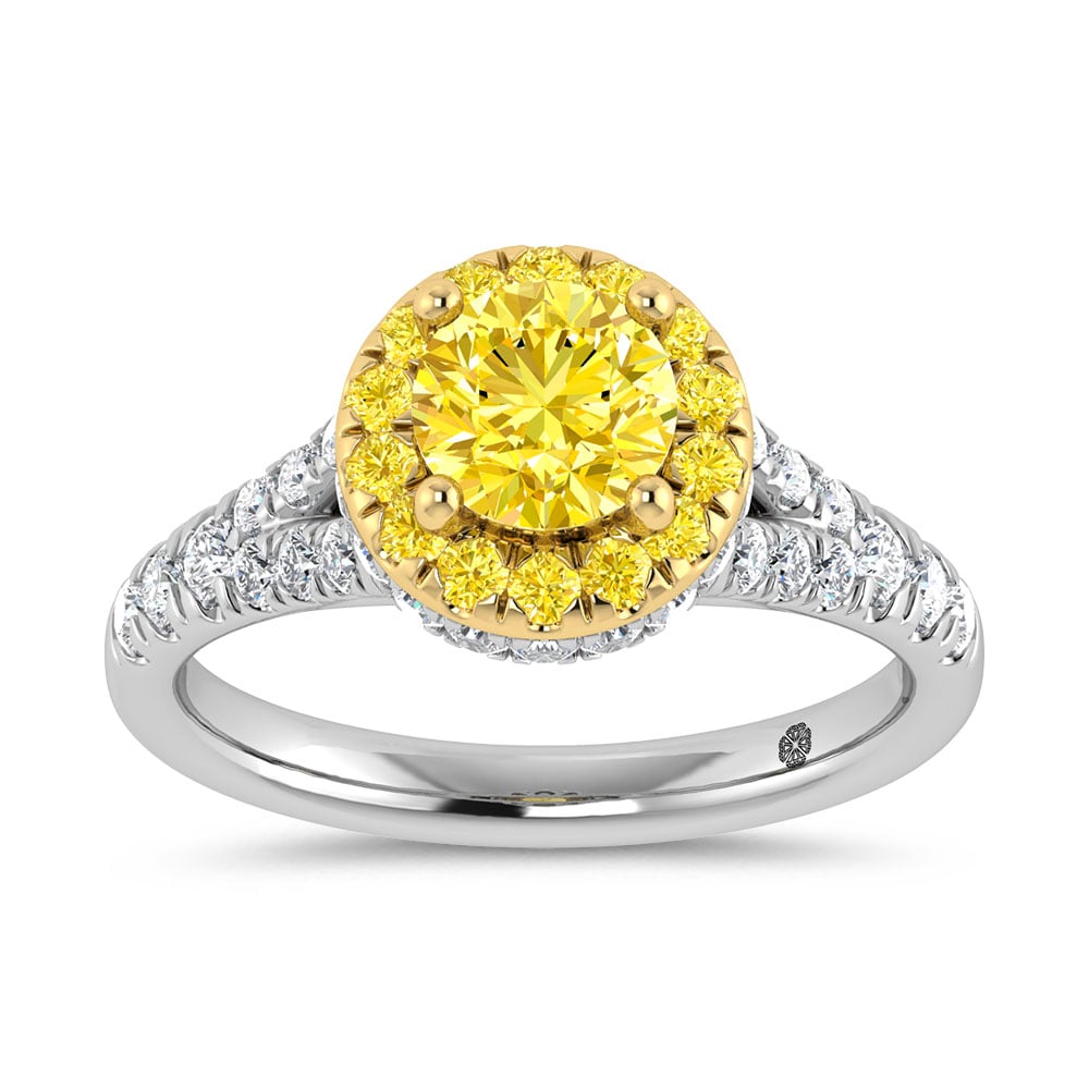 14K White Gold Lab Grown Round Shape Yellow Diamond 1 7/8 Ct.Tw. Engagement Ring (Head 18K Yellow Gold & Center 1 ct)