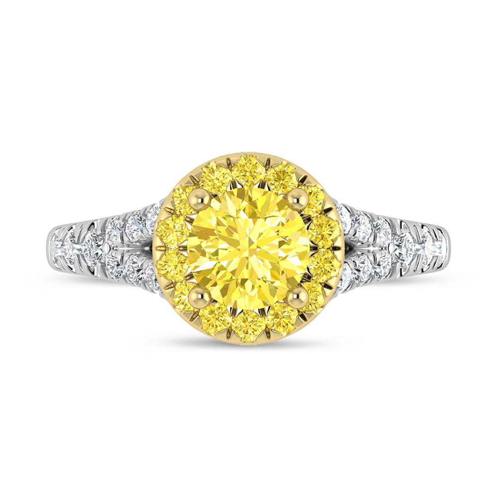 14K White Gold Lab Grown Round Shape Yellow Diamond 1 7/8 Ct.Tw. Engagement Ring (Head 18K Yellow Gold & Center 1 ct)
