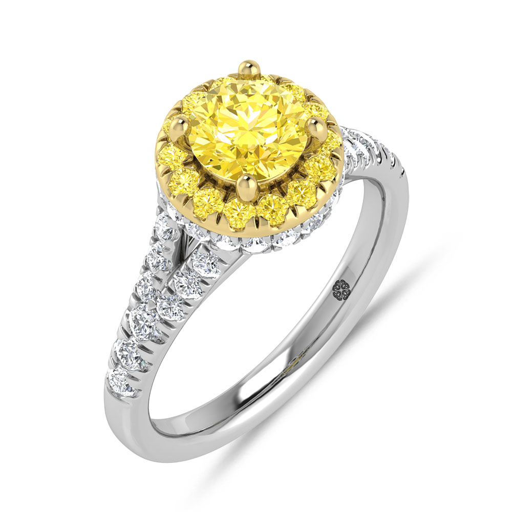 14K White Gold Lab Grown Round Shape Yellow Diamond 1 7/8 Ct.Tw. Engagement Ring (Head 18K Yellow Gold & Center 1 ct)