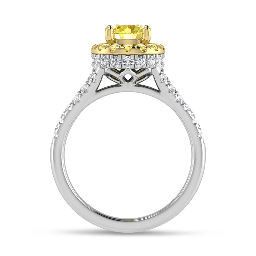 14K White Gold Lab Grown Round Shape Yellow Diamond 1 7/8 Ct.Tw. Engagement Ring (Head 18K Yellow Gold & Center 1 ct)