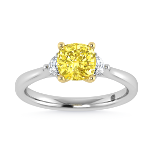 14K White Gold Lab Grown Cushion Shape Yellow Diamond 1 1/6 Ct.Tw. Three Stone Engagement Ring (Center 1 CT)