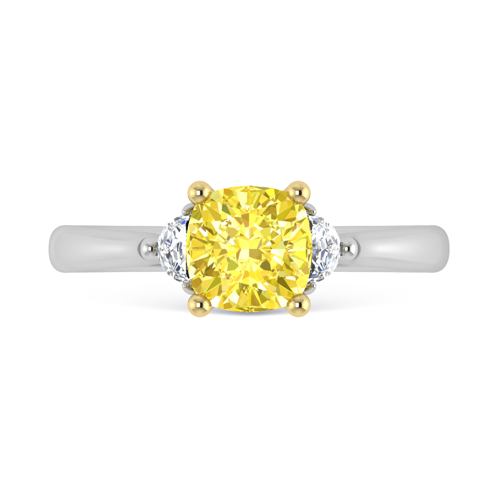 14K White Gold Lab Grown Cushion Shape Yellow Diamond 1 1/6 Ct.Tw. Three Stone Engagement Ring (Center 1 CT)