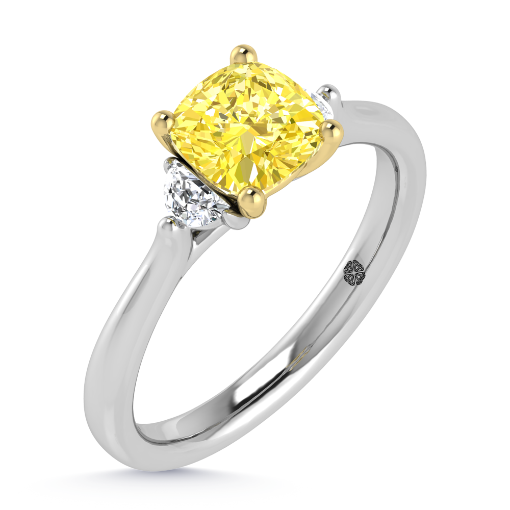 14K White Gold Lab Grown Cushion Shape Yellow Diamond 1 1/6 Ct.Tw. Three Stone Engagement Ring (Center 1 CT)