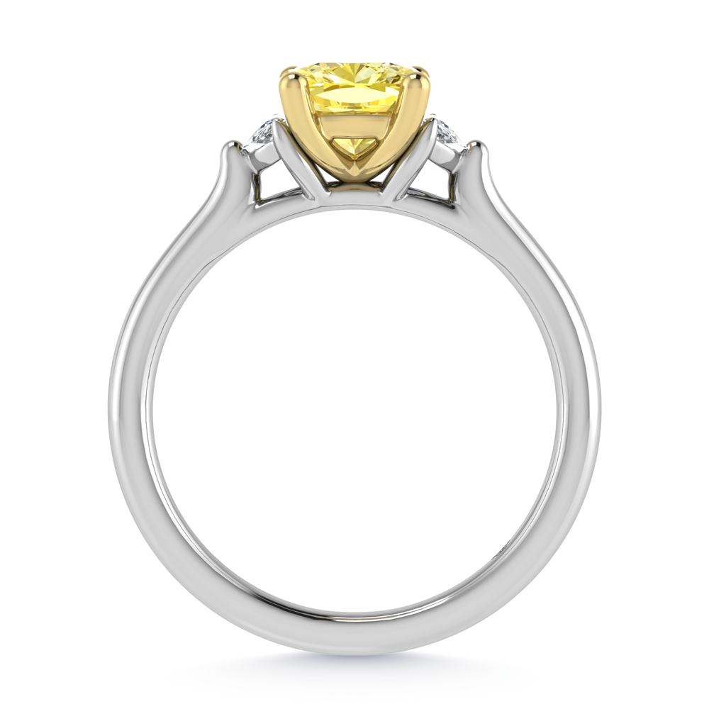14K White Gold Lab Grown Cushion Shape Yellow Diamond 1 1/6 Ct.Tw. Three Stone Engagement Ring (Center 1 CT)