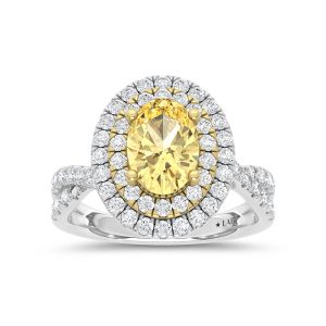 14K Two Tone Gold Lab Grown Diamond 2 7/8 Ct.Tw. Yellow Oval Shape Engagement Ring (Center 2ct)