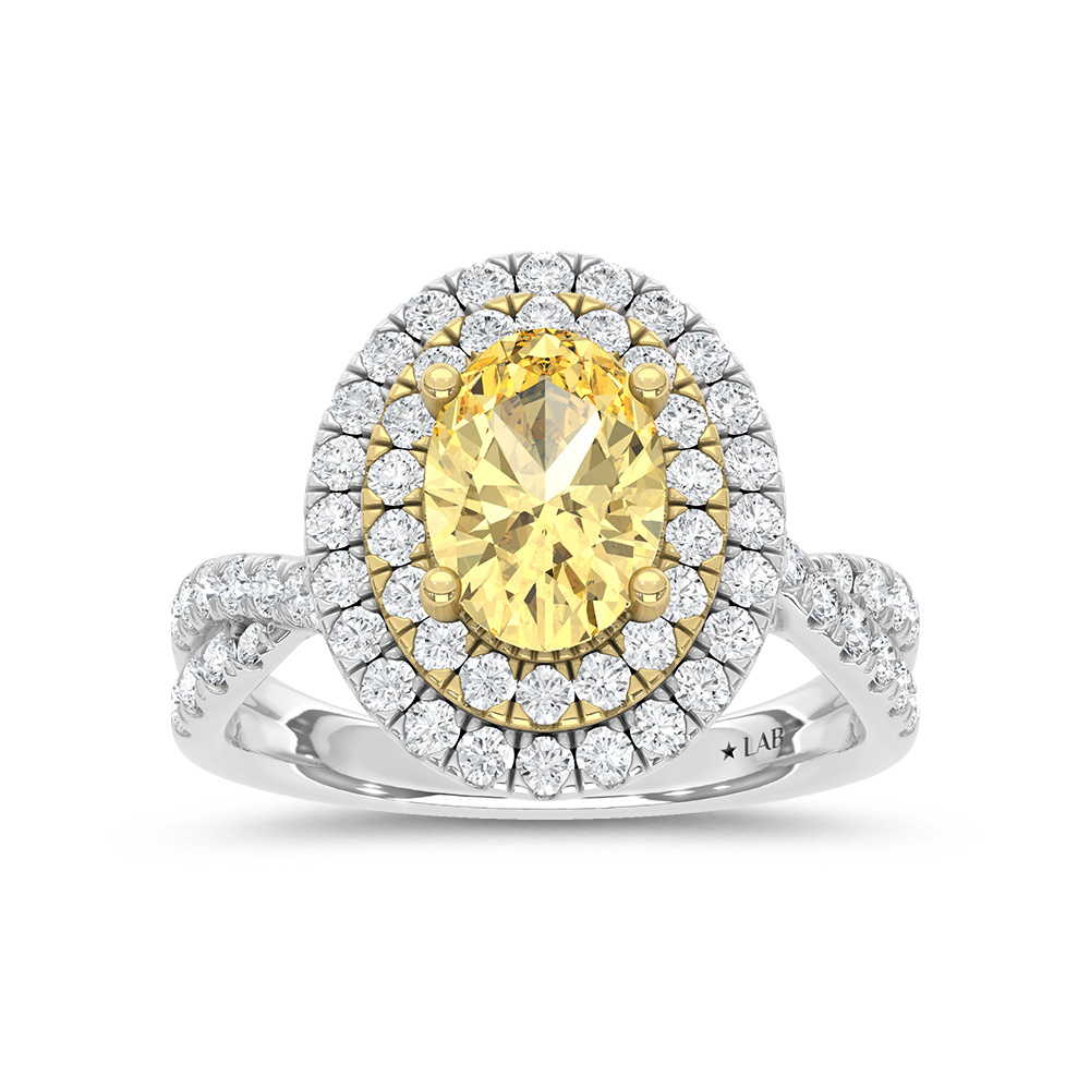 14K Two Tone Gold Lab Grown Diamond 2 7/8 Ct.Tw. Yellow Oval Shape Engagement Ring (Center 2ct)