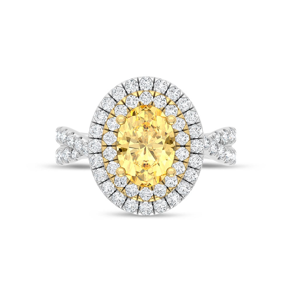 14K Two Tone Gold Lab Grown Diamond 2 7/8 Ct.Tw. Yellow Oval Shape Engagement Ring (Center 2ct)
