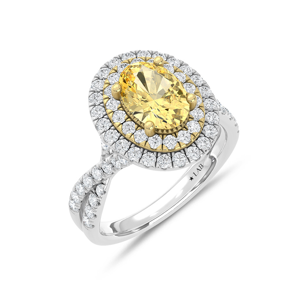 14K Two Tone Gold Lab Grown Diamond 2 7/8 Ct.Tw. Yellow Oval Shape Engagement Ring (Center 2ct)
