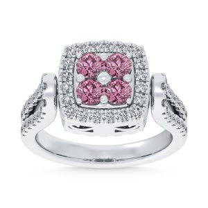 14K White Gold Lab Grown Round Shape Blue and pink Diamond 2 3/8 Ct.Tw. Flip Ring