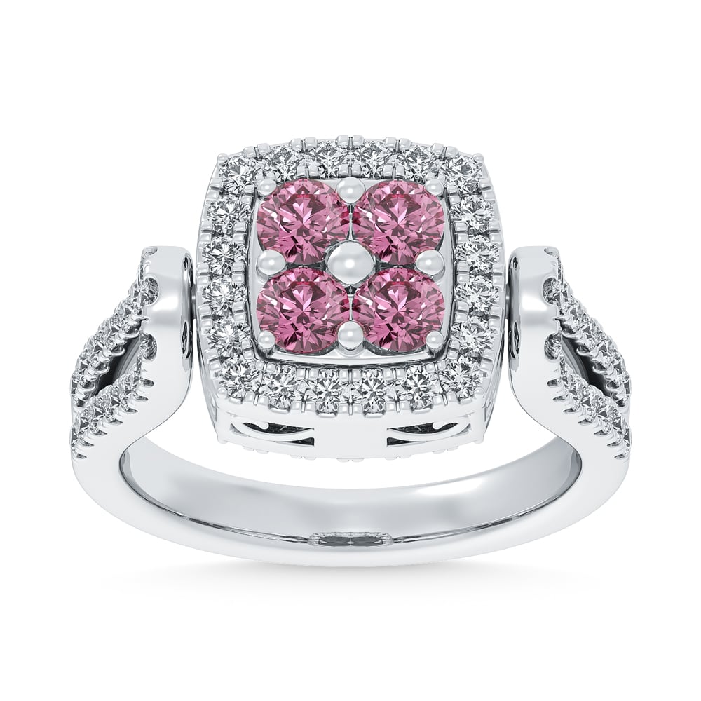 14K White Gold Lab Grown Round Shape Blue and pink Diamond 2 3/8 Ct.Tw. Flip Ring