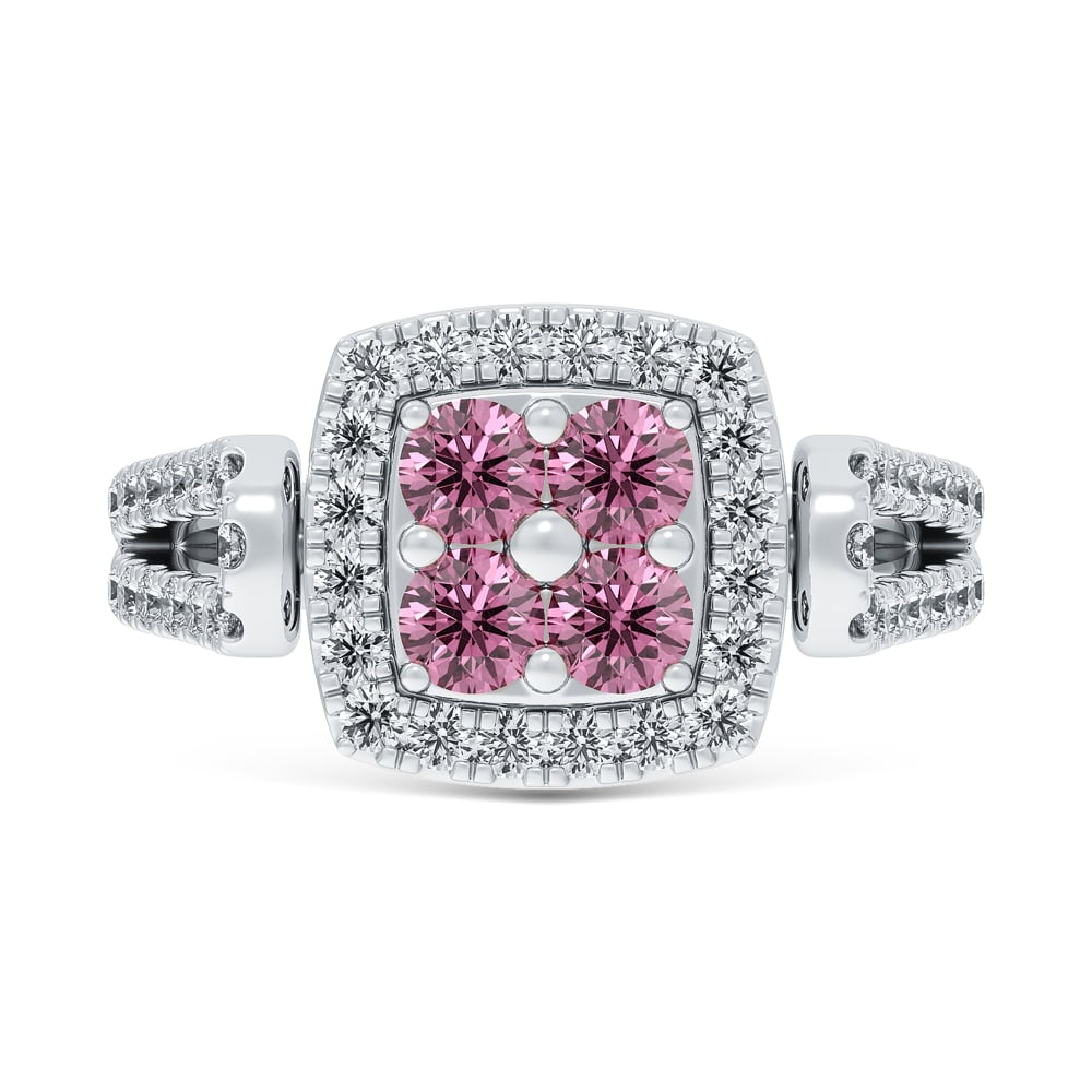 14K White Gold Lab Grown Round Shape Blue and pink Diamond 2 3/8 Ct.Tw. Flip Ring