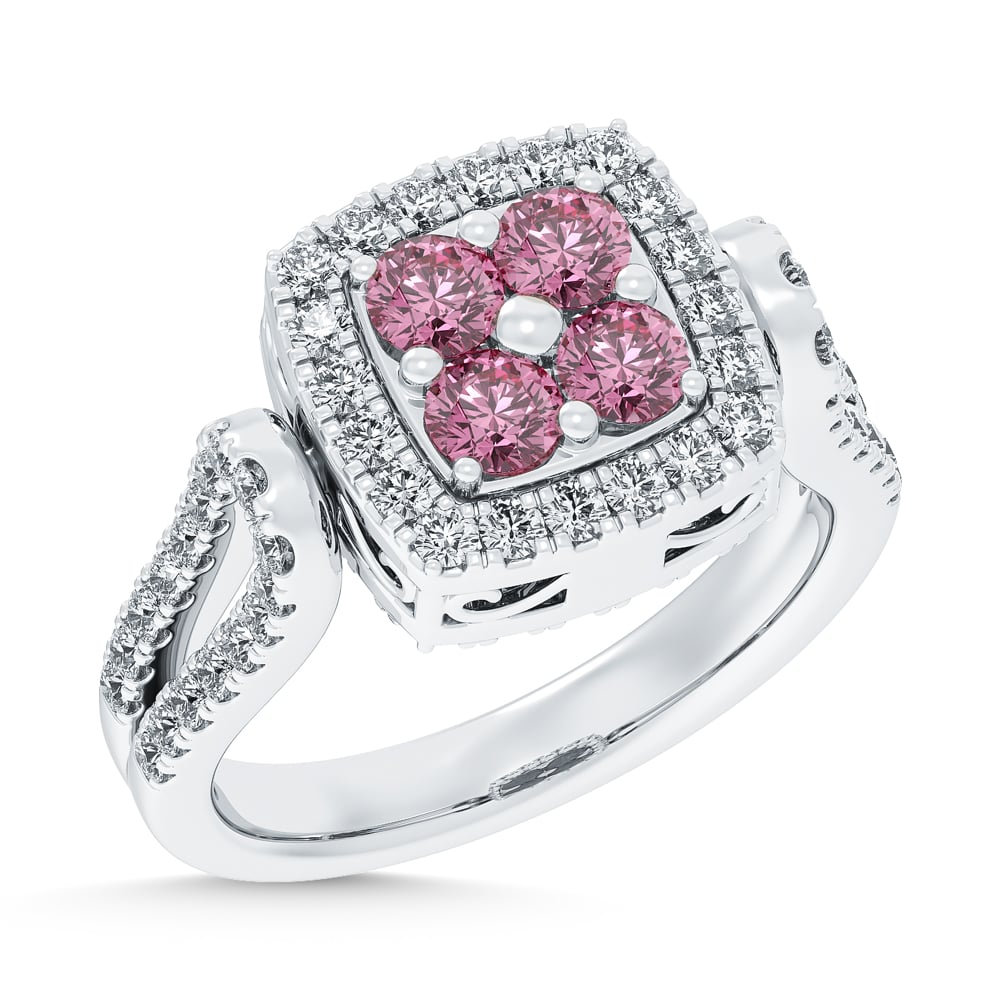 14K White Gold Lab Grown Round Shape Blue and pink Diamond 2 3/8 Ct.Tw. Flip Ring