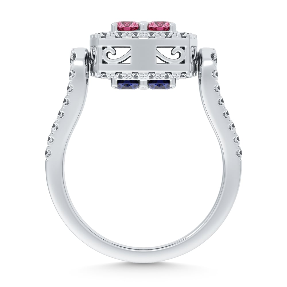 14K White Gold Lab Grown Round Shape Blue and pink Diamond 2 3/8 Ct.Tw. Flip Ring
