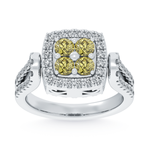 14K White Gold Lab Grown Round Shape Blue and Yellow Diamond 2 3/8 Ct.Tw. Flip Ring