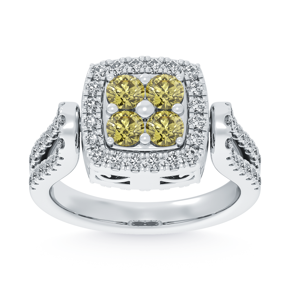 14K White Gold Lab Grown Round Shape Blue and Yellow Diamond 2 3/8 Ct.Tw. Flip Ring