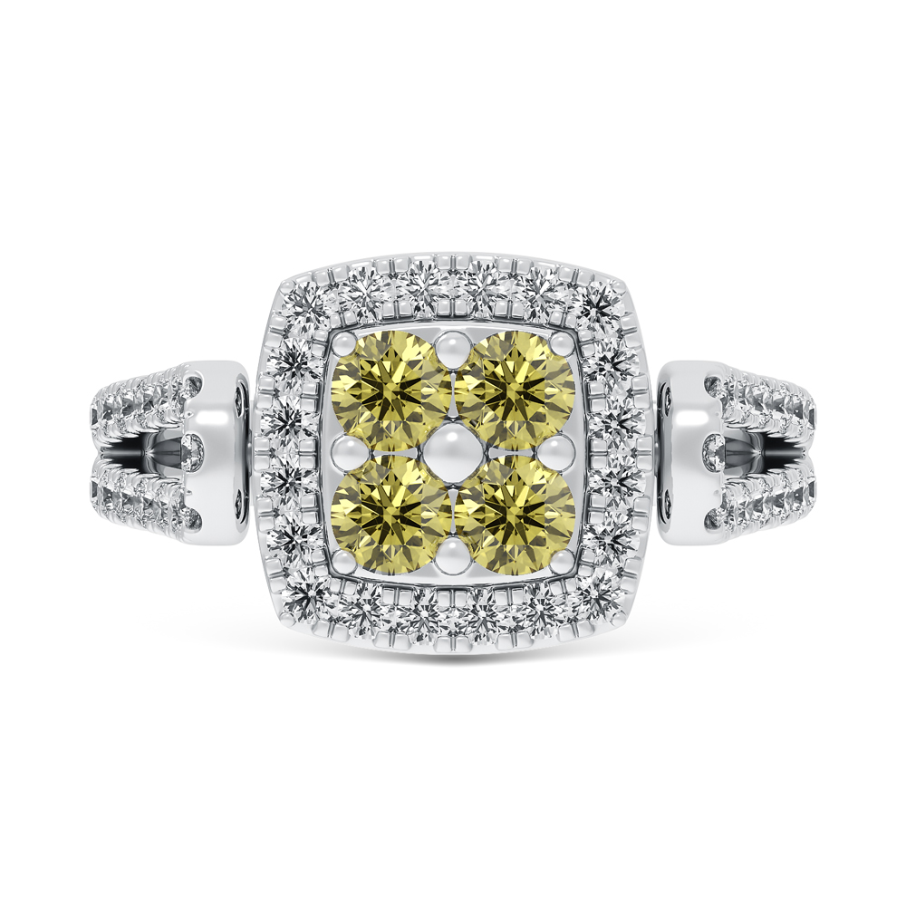 14K White Gold Lab Grown Round Shape Blue and Yellow Diamond 2 3/8 Ct.Tw. Flip Ring