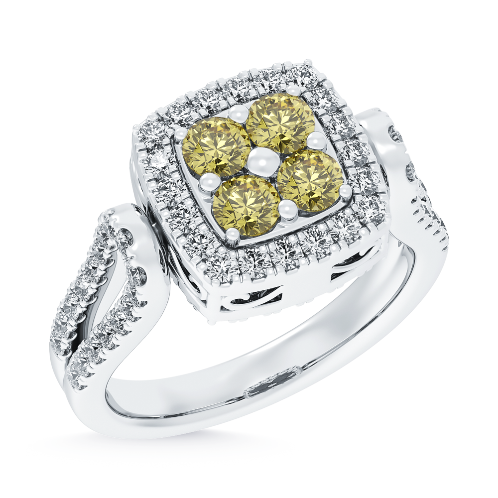 14K White Gold Lab Grown Round Shape Blue and Yellow Diamond 2 3/8 Ct.Tw. Flip Ring