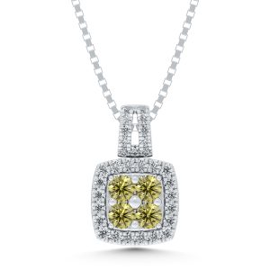 14K White Gold Lab Grown Blue and Yellow Diamond 1 7/8 Ct.Tw. Flip Pendant
