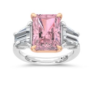 14K Two Tone Lab Grown Diamond 7 Ct.Tw. Pink Radiant Engagement Ring (Center 5ct)