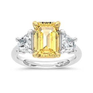 14K Two Tone Lab Grown Diamond 4 1/5 Ct.Tw. Yellow Emerald Engagement Ring (Center 3ct)