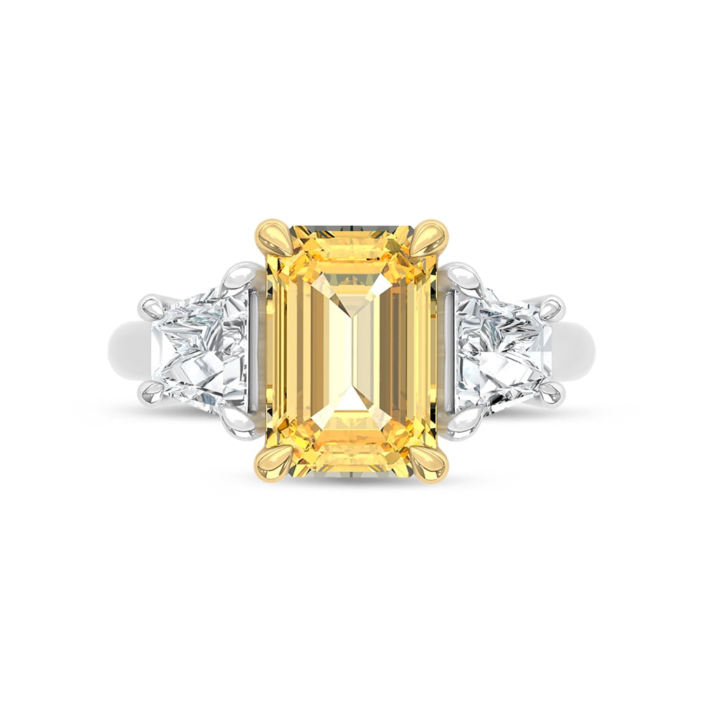 14K Two Tone Lab Grown Diamond 4 1/5 Ct.Tw. Yellow Emerald Engagement Ring (Center 3ct)