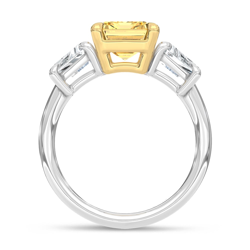14K Two Tone Lab Grown Diamond 4 1/5 Ct.Tw. Yellow Emerald Engagement Ring (Center 3ct)