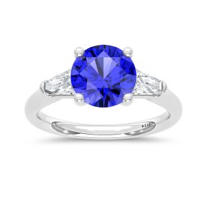 14K White Gold Lab Grown Diamond Blue Round Shape 2 3/4 Ct.Tw. Engagement Ring (Center 2 CT)