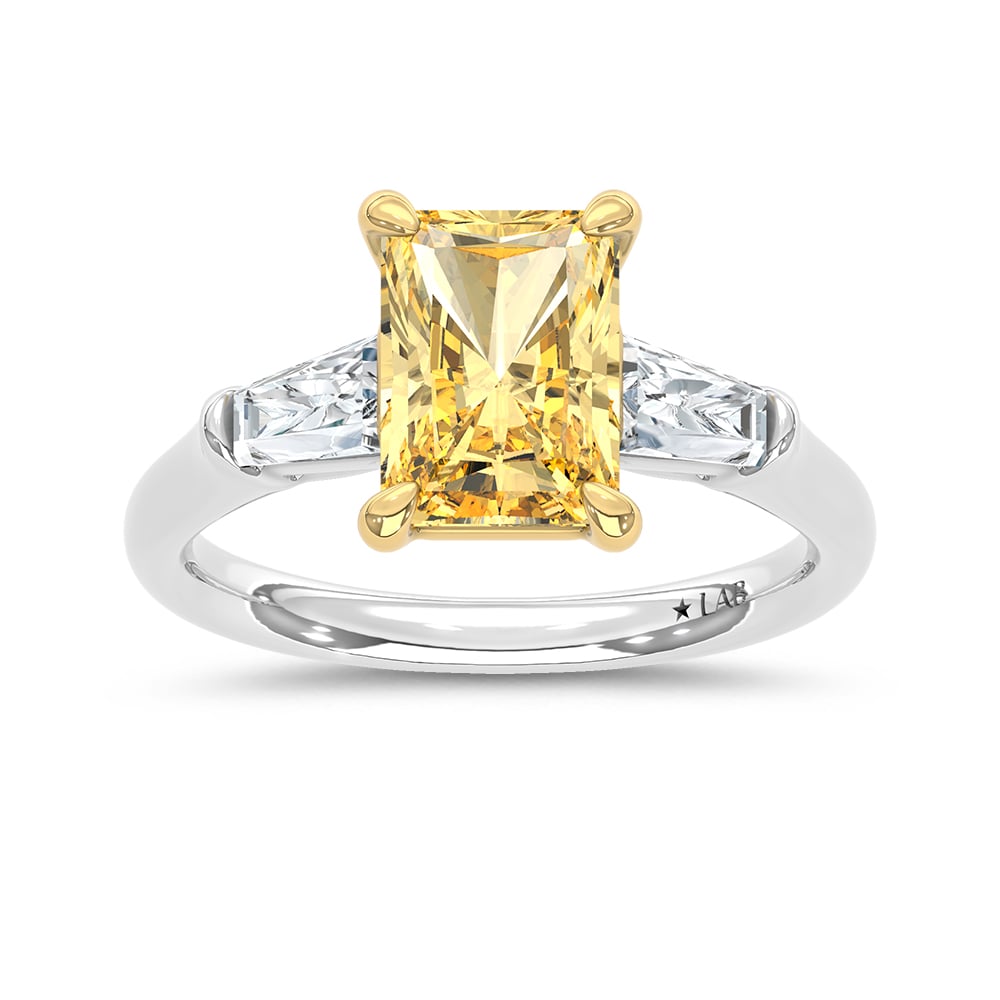 14K Two Tone Lab Grown Diamond Yellow Radiant Shape 2 5/8 Ct.Tw. Engagement Ring (Center 2 CT)